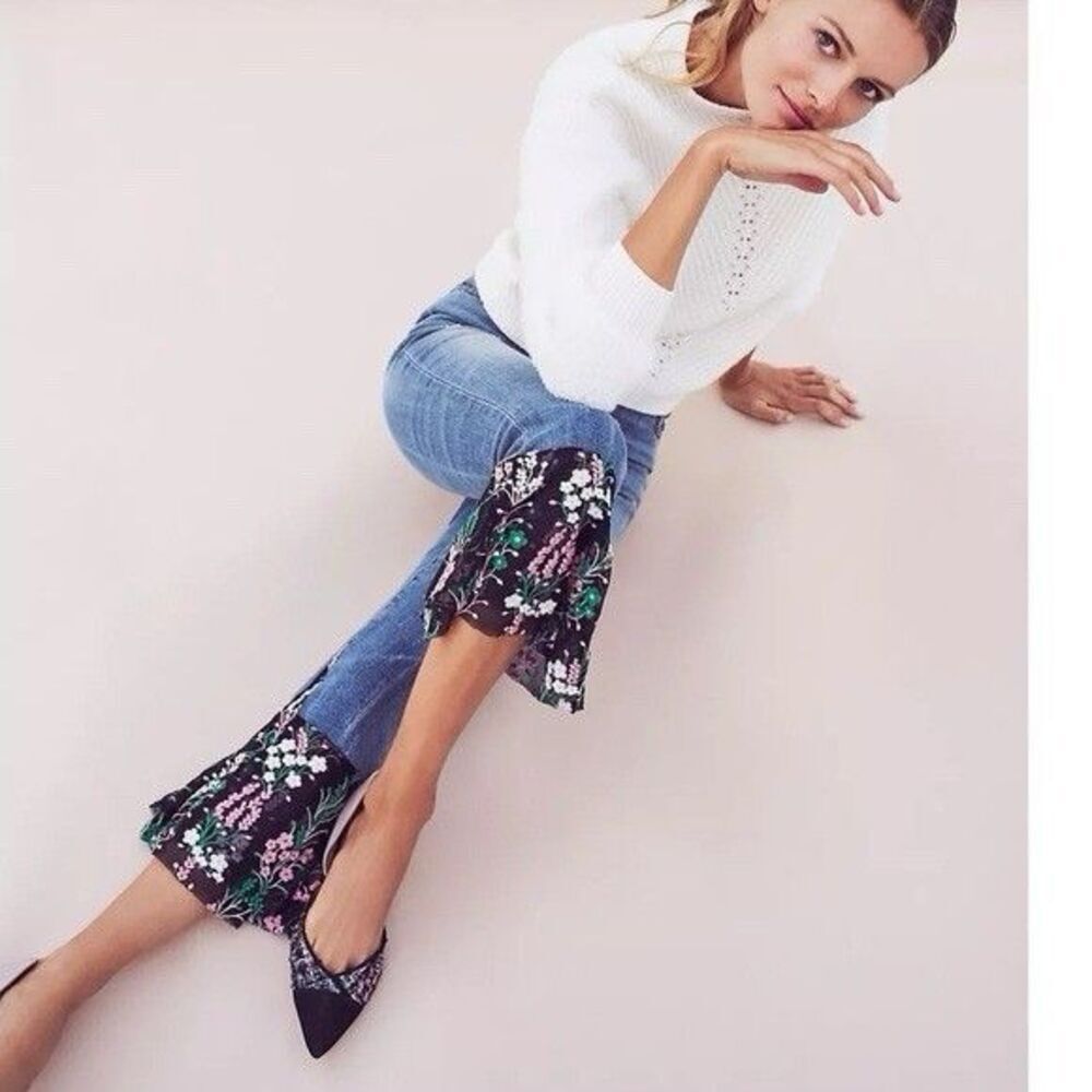 ANTHROPOLOGIE‎ Pilcro Jeans Size 25 Boho Floral Flounce Flare Tulle Hem Cropped